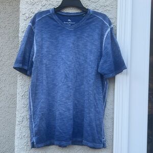 Tommy Bahama Men's Blue Pima Cotton Beach Washed Short Sleeve Vneck Shirt Size L